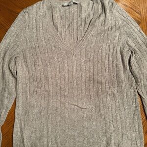 LOFT Heather Gray V-Neck Sweater